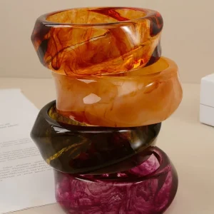 Fashion Jewelry Acrylic Circular Bracelet Geometric Water Wide Irregular Dyeing Translucent Resin Bangles