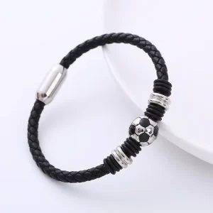Fashion Jewelry Bangles Woven Leather Soccer Football Charm Men’s Bracelet