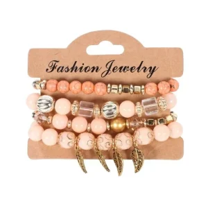 Fashion Jewelry Beaded Alloy Leaf Handmade Delicate Multi Layer Beaded Bracelet