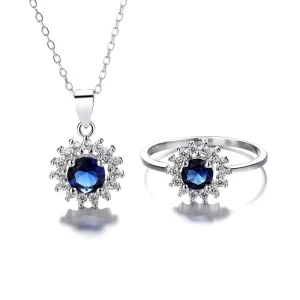Fashion Jewelry Blue Ring Zircon Pendant Necklace