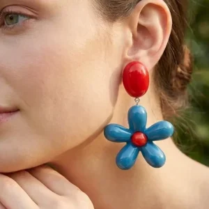 Fashion Jewelry Blue and Red Contrasting Five Petal Flower Earrings for Women Acrylic Resin Women Dangle Earrings