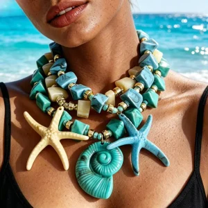 Fashion Jewelry Bohemian Colorful Beaded Collar Beautiful Starfish Shell Necklace Gifts for Women Resin Acrylic Necklaces