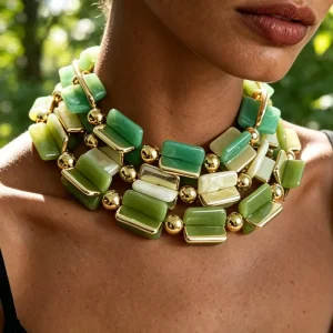 Fashion Jewelry Bohemian Colorful Geometric Multi color Bead Necklace Women’s Accessory Acrylic Resin Boho Beaded Necklaces