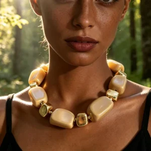 Fashion Jewelry Bohemian Minimalist Daily Exaggerated Handmade Geometric Bead Necklace Pink Matte Gold Necklaces