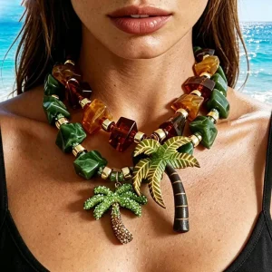 Fashion Jewelry Bohemian Summer Ocean Pendant Colorful Necklace Trend Women’s Tree diamond Beaded Boho Pendant Necklaces