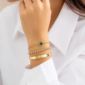 Fashion Jewelry Bracelet Set for Women Gold Plated Five leaf Clover Zircon Chain Tennis Chain Bracelet Simple Glossy Bracelet
