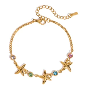Fashion Jewelry Bracelets Bangles Colorful Crystal Bracelet Stainless Steel 18K Gold Starfish Bracelet Women Ocean Jewelry