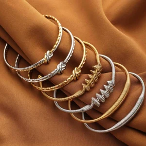 Fashion Jewelry Bracelets Bangles Customizable Braided Wire Bracelet Collection Cable Rope Texture Circular Open Cuff Shape