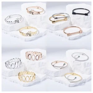 Fashion Jewelry Bracelets Bangles Stainless Steel Bracelet Jewelry Women 14K Gold Color Chunky Zircon Pearl Cuff Bangles