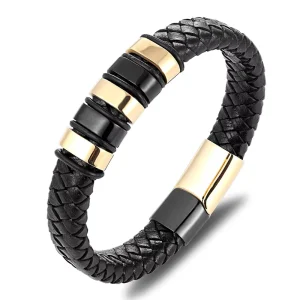 Fashion Jewelry Bracelets Bangles Stainless Steel Braided Magnetic Buckle Men’s Leather Rope Bracelet