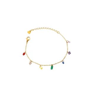 Fashion Jewelry Bracelets for Women Charm Pendant Rainbow Zircon Luxury Bohemian Stainless Steel Bracelet