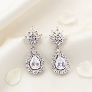 Fashion Jewelry Brass Cubic Zirconia Pear Shape Halo Earrings for Women
