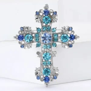 Fashion Jewelry Brooches Unisex Alloy Rhinestone Cross Brooch Trendy Women Clothing Chest Flower Lapel Pin Accessories