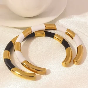 Fashion Jewelry C Shaped Bracelets Bangles Colorful Enamel 18K Gold Plated Stainless Steel Bangles Jewelry For Women