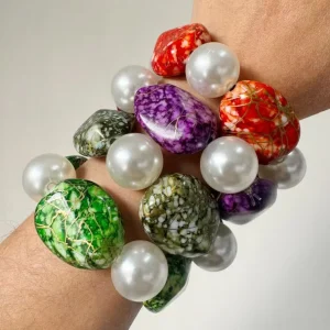 Fashion Jewelry CCB Punk Square Big Chunky Colorful Irregular Bracelet Elastic Chubby Minimalist Pearl Big Bracelets