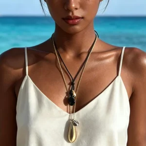 Fashion Jewelry Casual Simple Beaded Geometric Pendant Necklaces Fashion New Charm Pendant Sweater Chain Necklaces Women