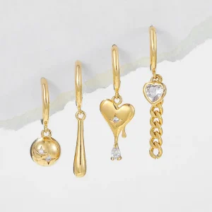 Fashion Jewelry Chain Love Earrings Set 18K Gold Plated Brass Earrings Light Luxury Temperament Heart Zircon Earrings for Women