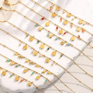 Fashion Jewelry Charm Chain Bracelets Heart Star Water Drop Waterproof 18K Gold Plated Stainless Steel Bracelet for Women