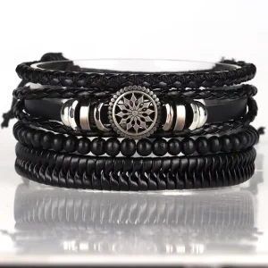 Fashion Jewelry Charm Women Men Braid Alloy Charm Leather Bracelets Bangle Multilayer Leather Braided Bracelet for Men