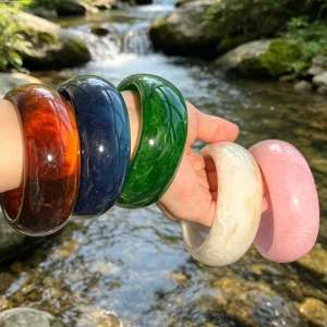 Fashion Jewelry Chunky Band Resin Bangle Swirl Marble Vein Multi Retro Solid Color Glossy Acrylic Bracelets Fashion Bangles