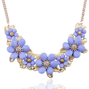 Fashion Jewelry Chunky Big Flower Leaf Necklace Statement Costume Jewelry