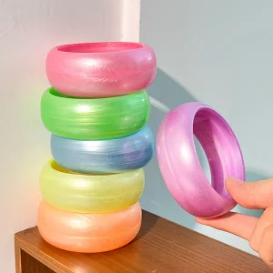 Fashion Jewelry Chunky Wide Resin Bangle Soft Shimmer Silk Vein Pastel Candy Transparent Glossy Acrylic Bracelets Bangles