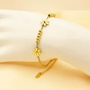 Fashion Jewelry Classic Simple Titanium Double Layer Love Letter Charms Chain Bracelet Flower Beaded Anklets Unisex Anniversary