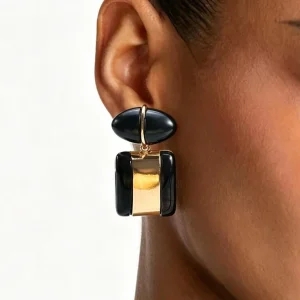 Fashion Jewelry Color Contrast Geometric Resin Earrings Retro Geometric 18K Gold Drop Dangle Pendant Earrings