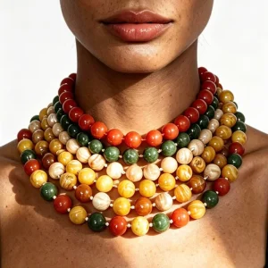 Fashion Jewelry Colored Geometric Circular Bead Multi Color Necklace Summer Handmade Round Resin Beaded Necklaces for Women