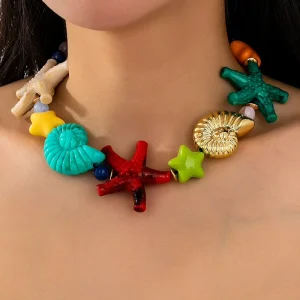 Fashion Jewelry Colored Ocean Starfish Necklace Conch Shell Shaped Star CCB Choker Women Necklaces Accessory