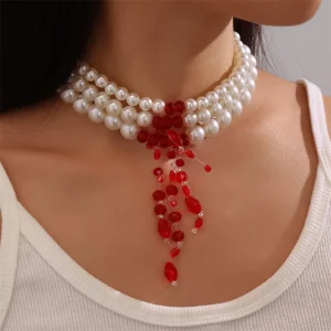 Fashion Jewelry Colored Pearl Pendant Necklace Rice Bead Tassel Multi Layer Simulated White Pearl Necklace Women