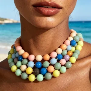 Fashion Jewelry Colored Round Stacked Bead Necklaces Women Colorful Acrylic Candy Exaggerated Beaded Round Balls Necklaces