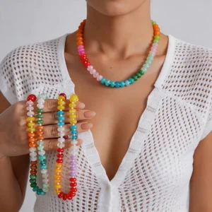Fashion Jewelry Colorful Acrylic Bead Necklace Luxury Chain Accessories Pendant Choker Beaded Necklaces Women
