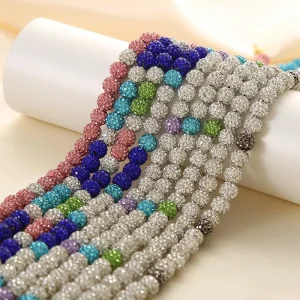 Fashion Jewelry Colorful Rhinestone Ball Beads Chain Choker Necklace 8mm Clay Baseball Bead Necklace