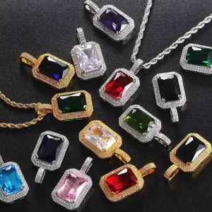 Fashion Jewelry Colorful Stone Pendant Cubic Zircon Diamond Crystal Necklace Pendant