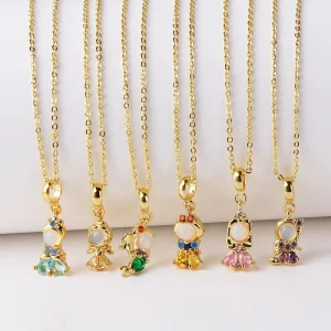 Fashion Jewelry Creative DIY Cartoon Exquisite and Cute Zircon Princess Pendant Necklaces for Women