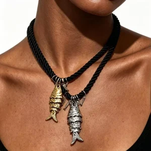 Fashion Jewelry Creative Design Ocean Tropical Fish Pendant Necklace Vintage Rope Pendant Fish Animal Necklaces for Women
