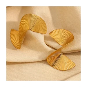 Fashion Jewelry Creative Women’s Earrings 18K PVD Gold Stainless Steel Three-Dimensional Twisted Fan-Shaped Earrings