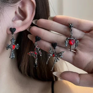 Fashion Jewelry Dark Vintage Gothic Halloween Earrings Aesthetic Heart Rose for Women Child Gift