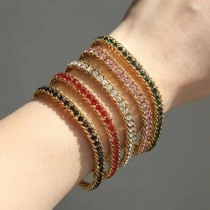 Fashion Jewelry Delicate Colorful Diamond Chain Bracelet Stainless Steel Cuban Chain Geometric Crystal Zircon Bracelet