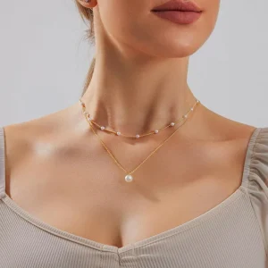 Fashion Jewelry Design Brass Layer Pearl Necklace Pearl Necklace 18k Gold Plated Jewelry Women Necklace