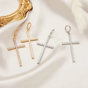 Fashion Jewelry Earrings Elegant Pearl Crystal Dangling Earrings Asymmetrical Cross Earrings for Unisex
