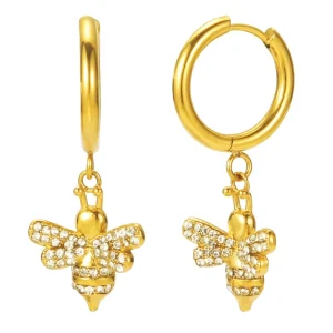 Fashion Jewelry Earrings Stainless Steel Gold Plated Inlaid Zircon Bee Earrings Women’s Earrings