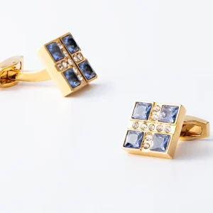 Fashion Jewelry Electroplated Gold Plated Brass Cufflink Inlay Zircon for Men Business & Wedding Engagement Party Gift