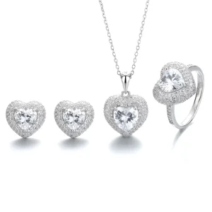 Fashion Jewelry Engagement Ring Heart shaped Pendant Earrings Ring Set for Wedding Parties