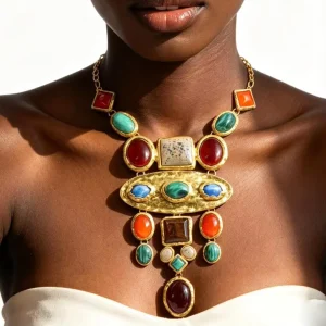 Fashion Jewelry Ethnic Gemstone Tassel Necklace Retro Sweater Chain Turquoise Stone Pendant Necklace Accessories