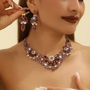 Fashion Jewelry Exaggerated Atmosphere Crystal Necklace Earrings Set Women’s Accessories