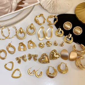 Fashion Jewelry Exaggerated Love Bow Geometric Earrings Hammered Vintage Gold Stud Women Earrings