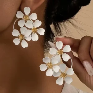 Fashion Jewelry Exaggerated Luxury Rustic Style Camellia Earrings Fresh Retro Sweet Flower Earrings for Women