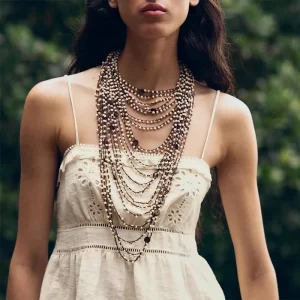 Fashion Jewelry Exaggerated Multi-layer Beads Handmade Necklace Ladies Boho Beaded Long Layered Necklaces